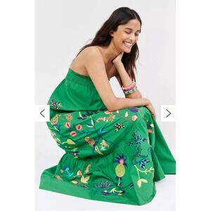 Rare Anthropologie Ruffled Floral Embroidered‎ Caribbean design Maxi Dress XS